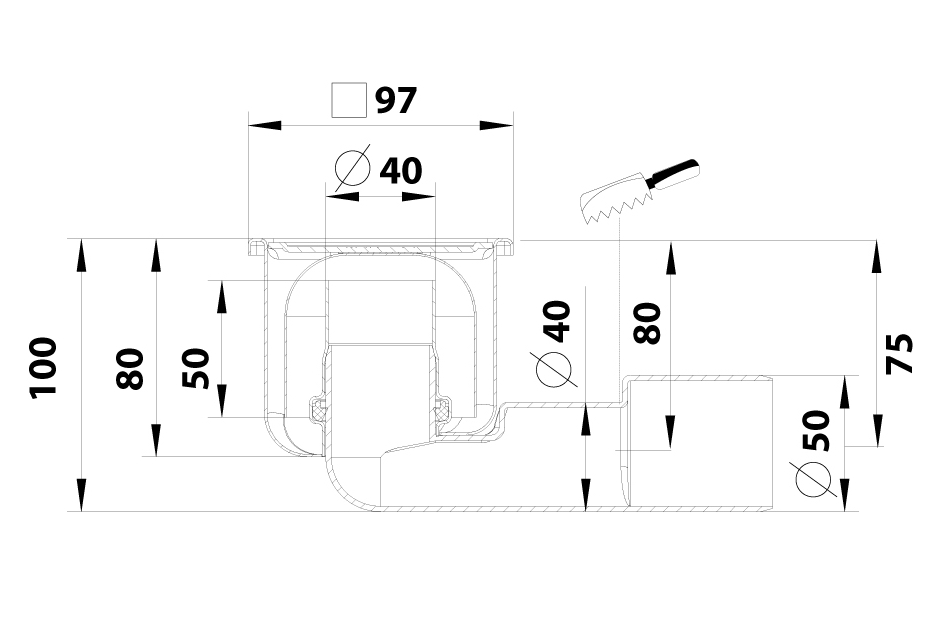 cross-sectionBlücher Compact vloerput 182.102.040