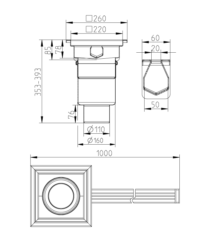 cross-sectionAquaberg Business Line sleufgoot met afvoerput 177039