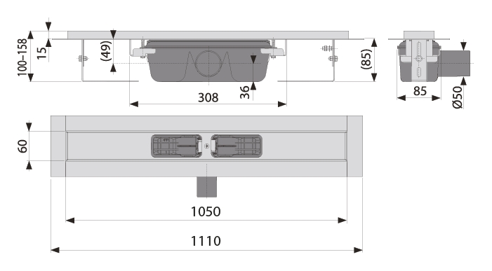 cross-sectionAquaberg douchegoot PR1050L