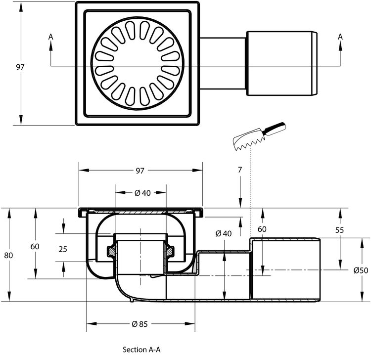 cross-sectionBlücher Compact vloerput 182.100.040