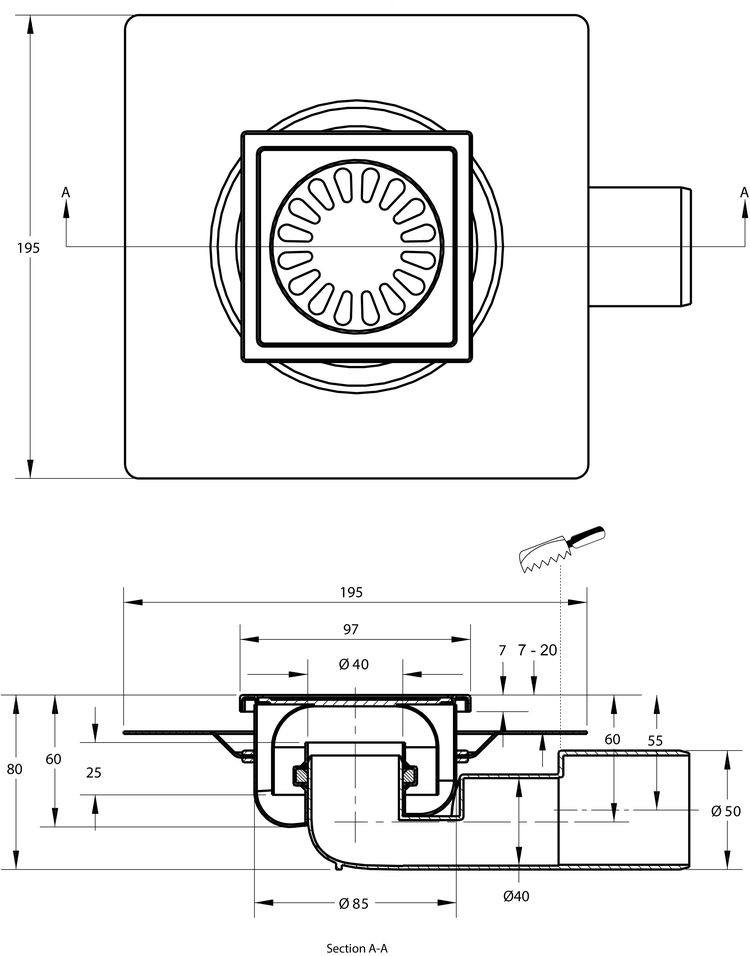 cross-sectionBlücher Compact vloerput 182.100.620