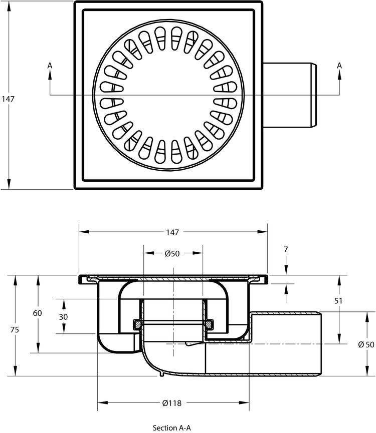 cross-sectionBlücher Compact vloerput 182.150.050