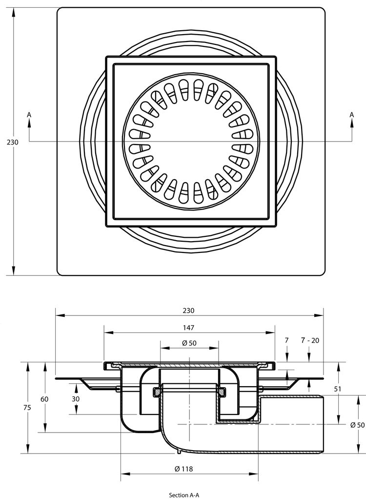 cross-sectionBlücher Compact vloerput 182.150.620