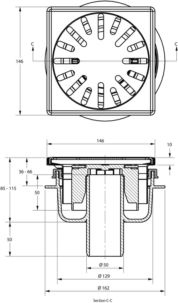 cross-sectionAquaberg vloerput 4015146RAS