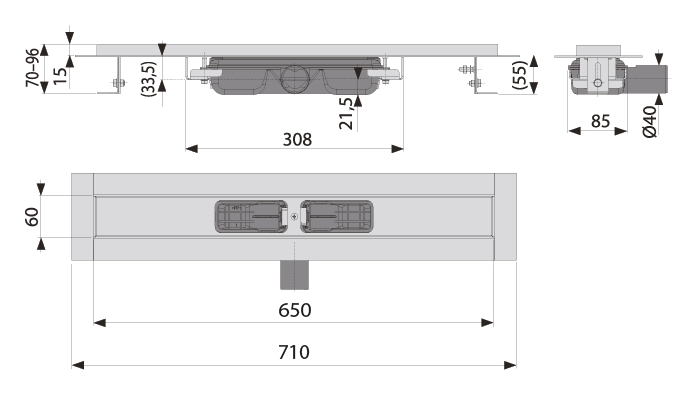 cross-sectionAquaberg douchegoot 70LN650L